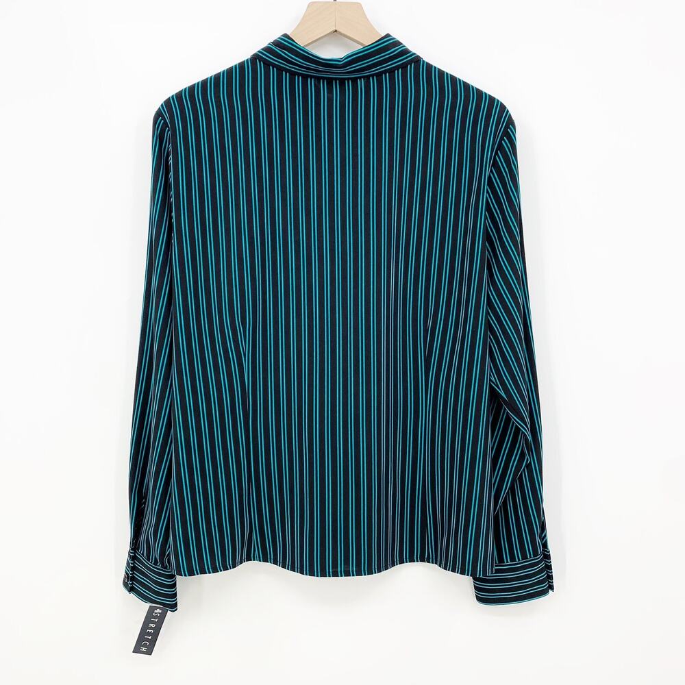 Joanna Button Front Stripe Shirt L Stretch Long Sleeve Black Blue Career Office - Picture 3 of 9